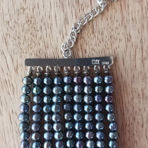 GII Nine Strand Freshwater Pearl Choker with .925 Fittings. Peacock - Picture 5 of 7